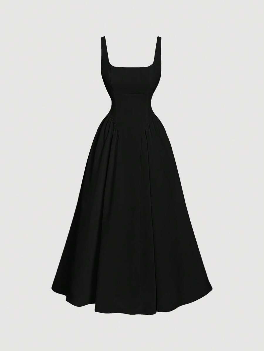 SHEIN MOD 女士黑色露背蝴蝶结长裙，春季黑色连衣裙，毕业礼服 - 黑色 - 查看 1