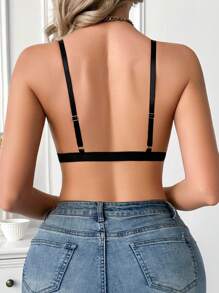 French Romantic Lace Front Closure Lingerie Bra, Minimalist & Fashionable, Suitable For Summer - Black - View 2