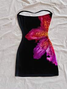 Soleia Vestido mini informal de estilo resort con estampado floral tropical, adecuado para verano y playa