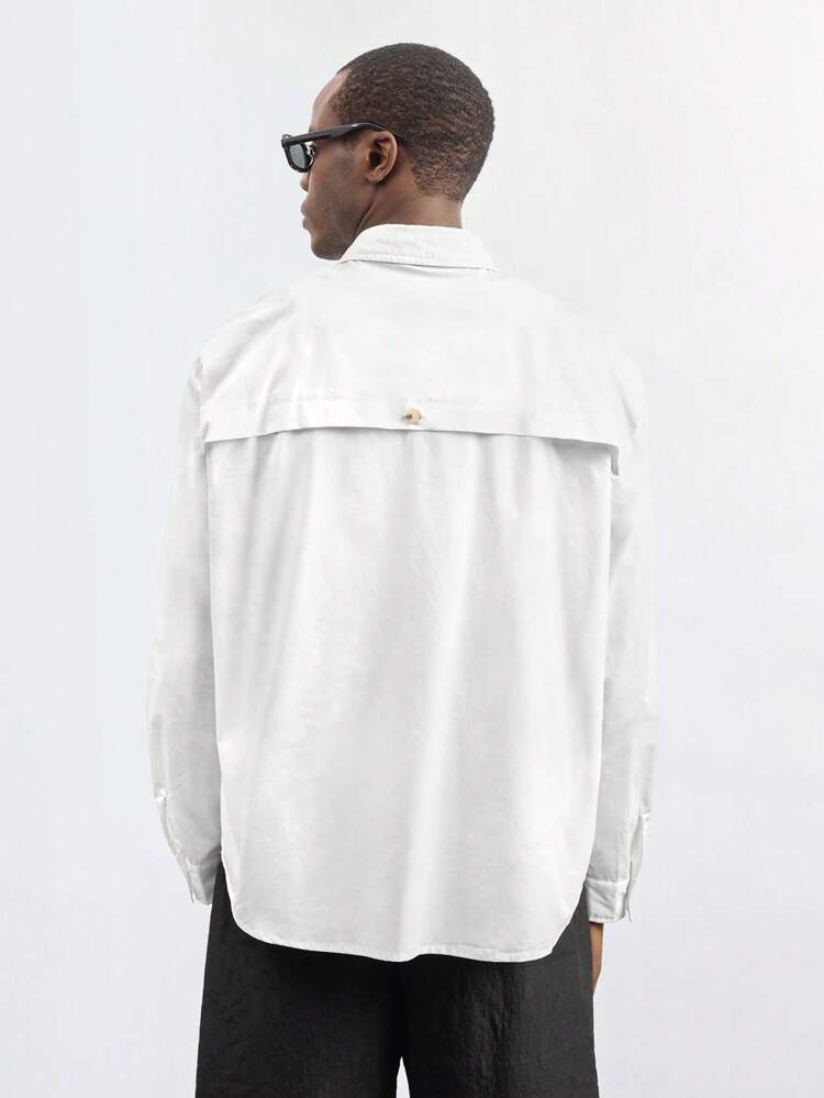 SHEIN Maija Men's Solid Color Long Sleeve Single-Breasted Casual Loose Shirt