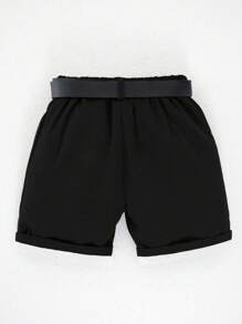 SHEIN Boys Casual Minimalist Shorts Suitable For Summer, Young Boys Daily Wear, Pleated Design, Comfortable, Suitable For Casual, Party, Daily Wear, School, Travel, Gathering, Getaway, Holiday, Travel, Relax, Sunbathing - Black - View 2