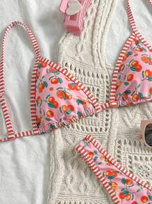 Swim Mod Springbreak Women Summer Random Printed Spaghetti Strap Cute 2pcs Bikini Set - Multicolor - View 3