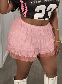 Slaydiva 大码女式芭蕾甜美蝴蝶结可爱网眼撞色蕾丝荷叶边迷你短裤，适合春季、夏季和海滩/度假