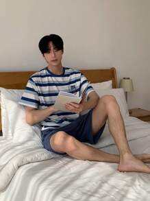 DAZY Striped T-Shirt & Men's Home Service Set, Summer - Light Grey - View 6