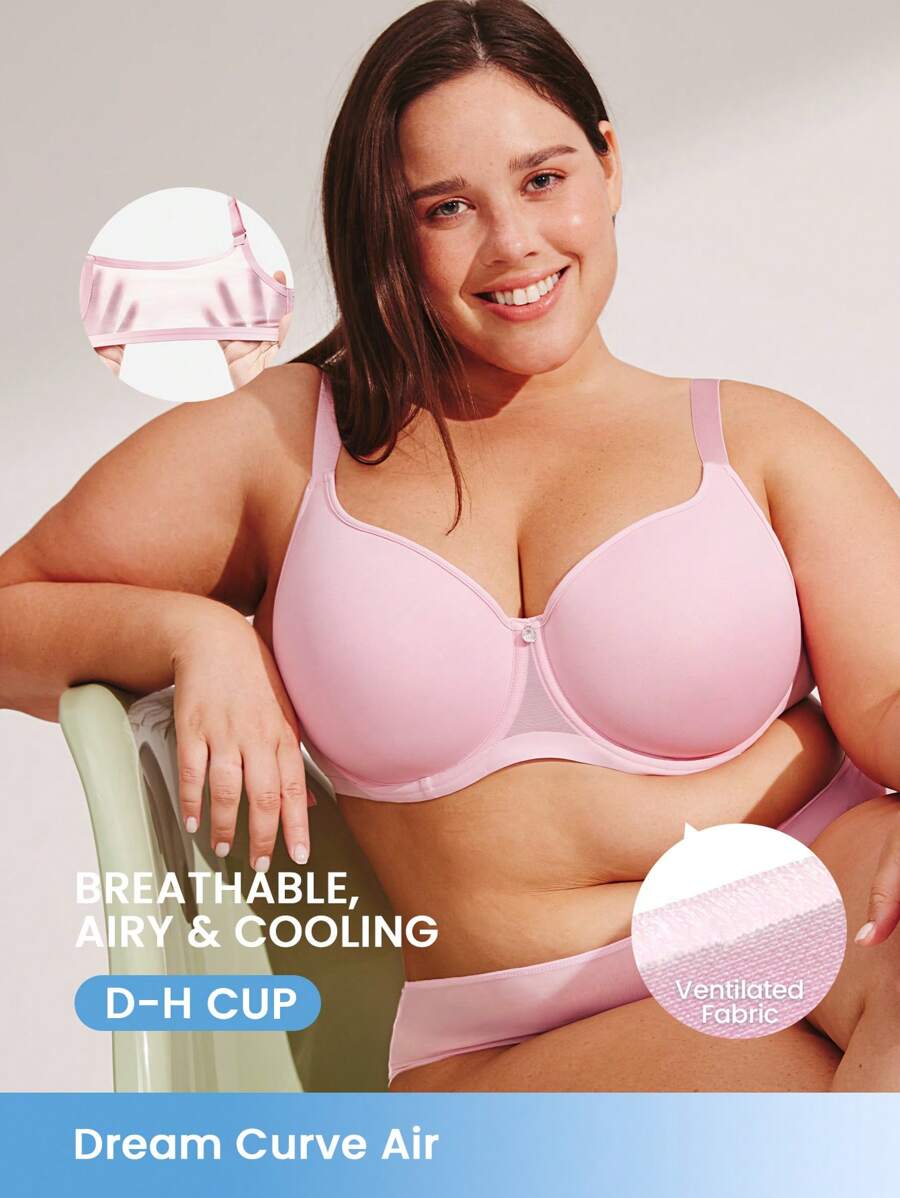 LUVLETTE Plus Dream Curve Air Full Coverage Airy Breathable Sheer Mesh Spacer Cup Pink Basic Breezy Comfort Minimizer Bra - Pink - View 1