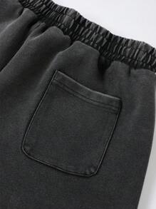 ROMWE MEN Street Life Shorts informales para hombre, tipo vintage lavado con estampado, estilo urbano - Negro - Ver 5