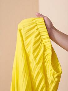 Zivah Beach Summer Elegant Elastic Waist Yellow Pleated Large Hem Extra Long Wide Leg Pants Women's Trousers-C - Yellow - View 7