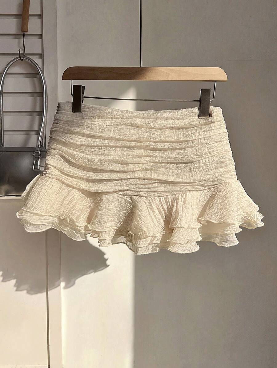 Elamini Women's Elegant Ruffle Hem Design Vacation Style Mini Skirt