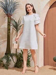 Teen Girls Casual Waffle Flounce Sleeve Dress, Comfortable & Stylish For Spring & Summer Outings,Holiday,Summer,Travel