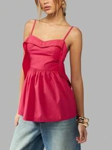 MISSGUIDED Elegant Peplum Camisole Top With Sweetheart Neckline Spaghetti Straps Summer Party Evening Wear Empire Waist Design With Ruffle Detail - Blue - View 6