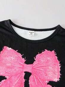 SHEIN 青少年女孩休闲两件套服装 - 蝴蝶结 T 恤和牛仔裤，适合日常穿着和通勤 - 彩色 - 查看 8