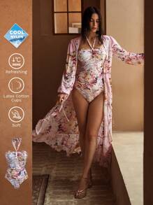 MOTF PREMIUM FLORAL PRINT RUCHED ONE-PIECE SWIMSUIT FOR SUMMER BEACH VACATION - Multicolor - View 8