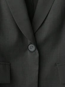 GlowEve CURVE Plus Size Women's Solid Color Long Sleeve Blazer & Midi Ruched Skirt Set Graduation,Back To School,Teacher Outfits For Women Fall Cloth For Women Autumn - Black - View 6