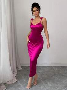 Elenzga Váy dây mảnh họa tiết hoa trơn màu dành cho nữ - Màu tím - Xem 6