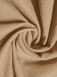 SHEIN LUNE 加大码女式亚麻弹力荷叶边下摆休闲短裤，夏季女士春假夏季波西米亚风复古棉质 - 卡其色 - 查看 6