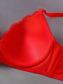 1pc Sexy Lace Minimalist Lift & Support Wireless Lingerie Bra For Women - Red - View 4