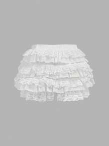 SHEIN Girlism Tween Girl Coquette Balletcore 甜美蝴蝶结可爱网眼撞色蕾丝荷叶边松紧腰超短裤夏季短裤海滩度假