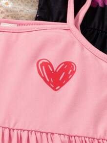 SHEIN Genkimix Kids 3 件套女童无袖连衣裙套装，弹力豹纹条纹休闲度假派对连衣裙，弹力吊带背心，色块，豹纹，花卉印花，适合夏季 - 彩色 - 查看 5