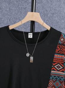 Conjunto De Playera Y Pantalones Cortos Para Adolescente Con Patrón Geométrico Y Cuello Redondo - Multicolor - Ver 7