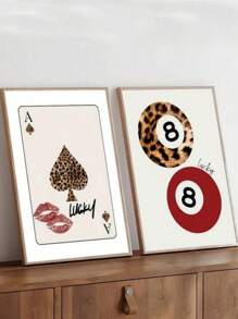 2 套无框豹纹 8 球卡片艺术海报美学 Y2K 学院风复古时尚少女绘画帆布印刷极简主义时尚墙画宿舍、卧室、公寓、客厅、家居装饰的理想礼物 - 彩色 - 查看 5
