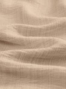 女式仿亚麻高腰阔腿裤 - 卡其色 - 查看 7