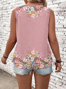 EMERY ROSE Casual Minimalist Resort Floral Ombre Print Plus Size Camisole & Tank Top, Suitable For Summer