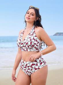 HELLO KITTY AND FRIENDS | SHEIN 大码夏季假期可爱卡通猫咪印花吊带比基尼套装 - 彩色 - 查看 6