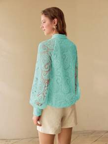 MOTF GUIPIURE LACE RAGLAN SLEEVE BLOUSE - Mint Green - View 3