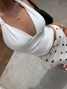 Sunnyshic Women's Summer Vacation Ribbed Knit Ruched Bowknot Neck Camisole