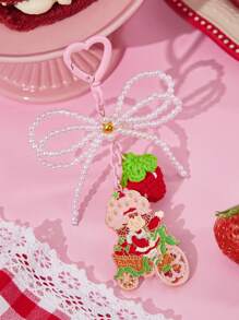 Strawberry Shortcake X SHEIN Handmade Faux Pearl Bow Crochet Strawberry & Alloy Cute Pink Bicycle Keychain Bag,Gift Ideas,Valentine's Day, Summer / Spring , Vacation - Multicolor - View 4