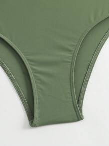 Swim Lushoire 1pc Solid Color Swimsuit For Women, Slimming & Flattering, Suitable For Spa And Beach For Summer Beach Vacation - Army Green - View 8