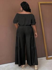 Maweii 大码女式纯色露肩短款上衣和迷你裙套装，时尚度假两件套服装