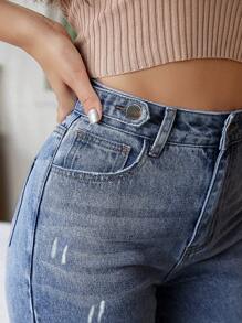 EURMUSE 100%Cotton Women Casual High Waist Mom Fit Jeans - Blue - View 6