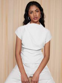 COSMINA Women's Elegant Simple Solid Waist Blouse,Rave Top - White - View 5