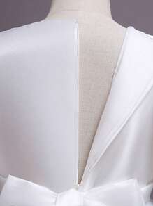 SHEIN Tween Girls Tulle Puff Sleeve Embroidered Sequin Decor Fairy Tale Princess Flower Girl Dress - White - View 3