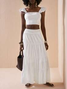 Zivah 度假盖袖吊带背心上衣和长款分层夏季裙子