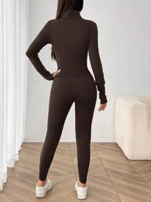 SHEIN EZwear 3 بيس طقم رياضي مُحبك للنساء بالبني