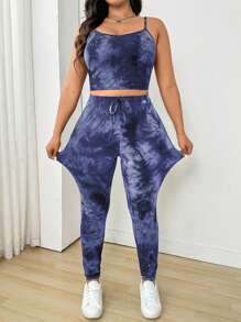SHEIN EZwear 2pcs/Set Tie-Dye Camisole Top And Long Pants (Random Tie-Dye) - Purple - View 1