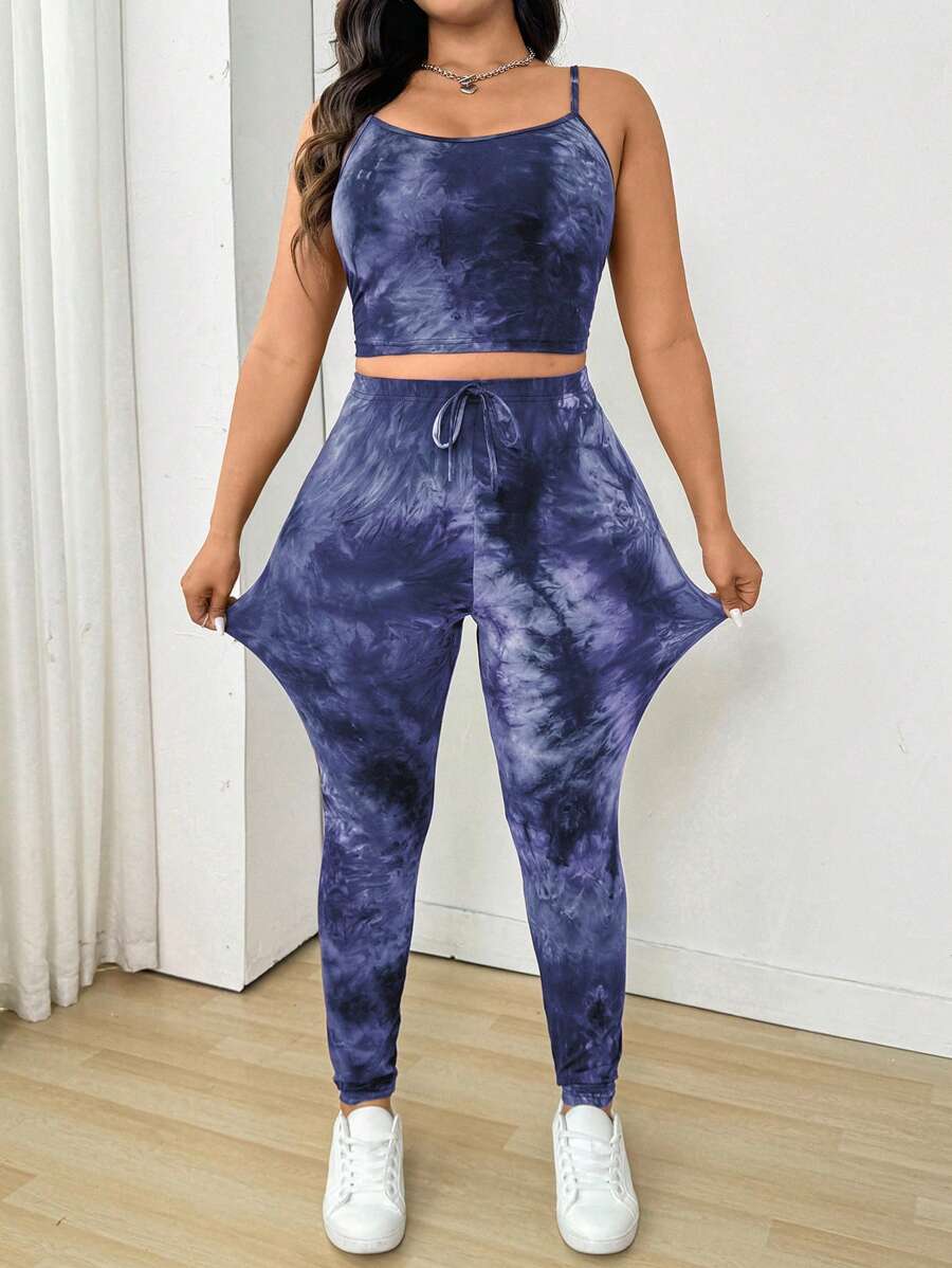 SHEIN EZwear 2pcs/Set Tie-Dye Camisole Top And Long Pants (Random Tie-Dye) - Purple - View 1