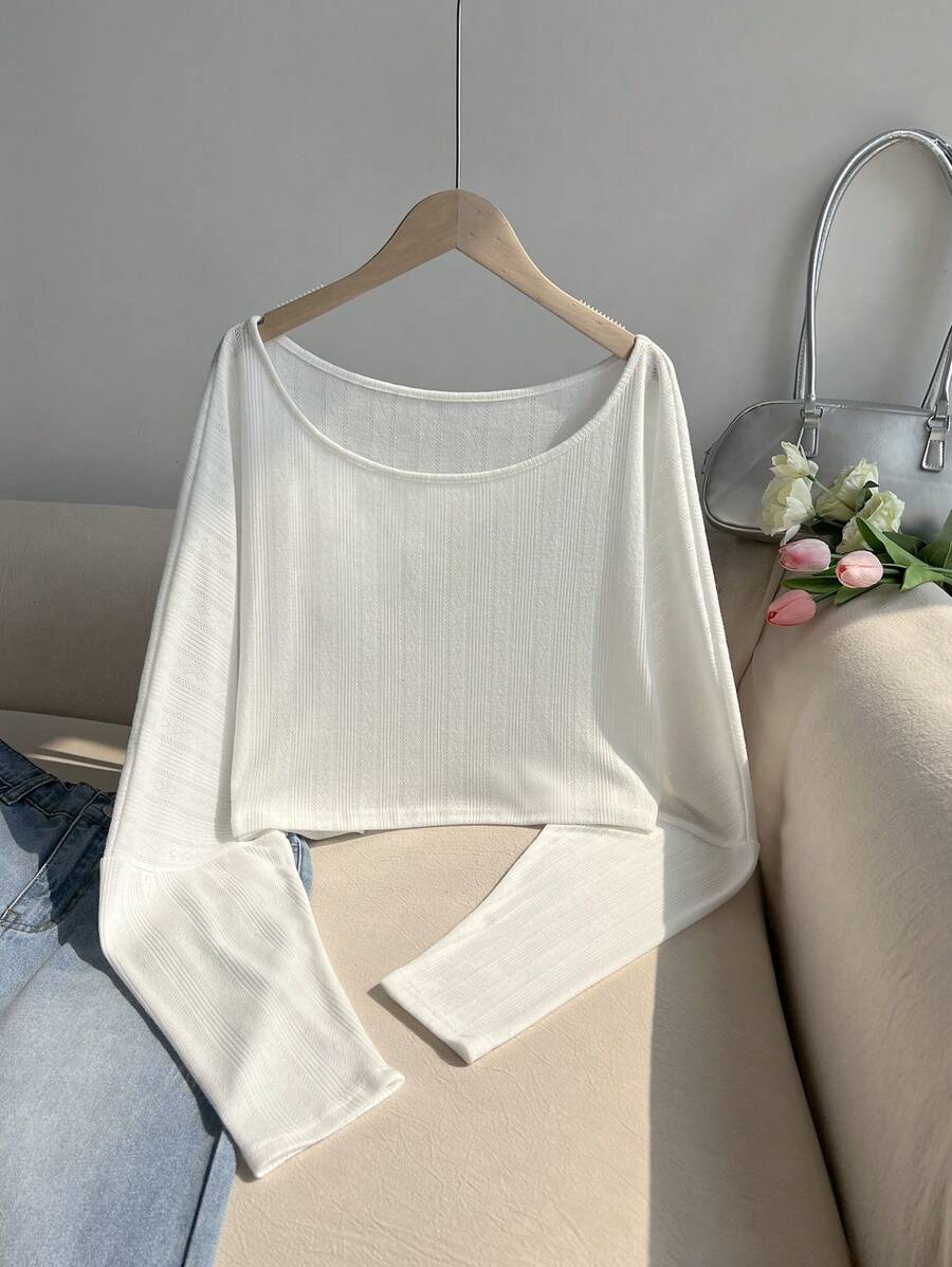 SHEIN Unity Áo thun tay dài ngắn thoải mái rộng rãi - trắng - Xem 1