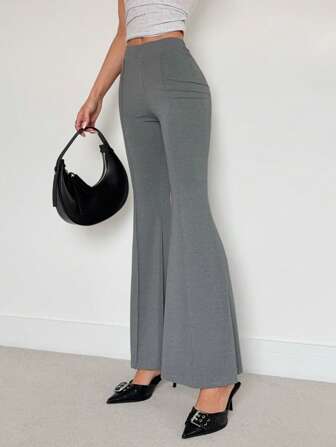 Roylia 女士纯色优雅不对称喇叭腿休闲裤