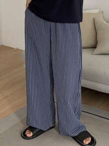 DAZY 男士条纹海军蓝白抽绳腰家居裤，春夏秋冬睡衣 - 藏蓝色 - 查看 7