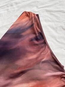 Soleia 女士休闲单肩扎染印花褶皱侧不对称下摆修身上衣，适合音乐节、派对、海滩 - 彩色 - 查看 5