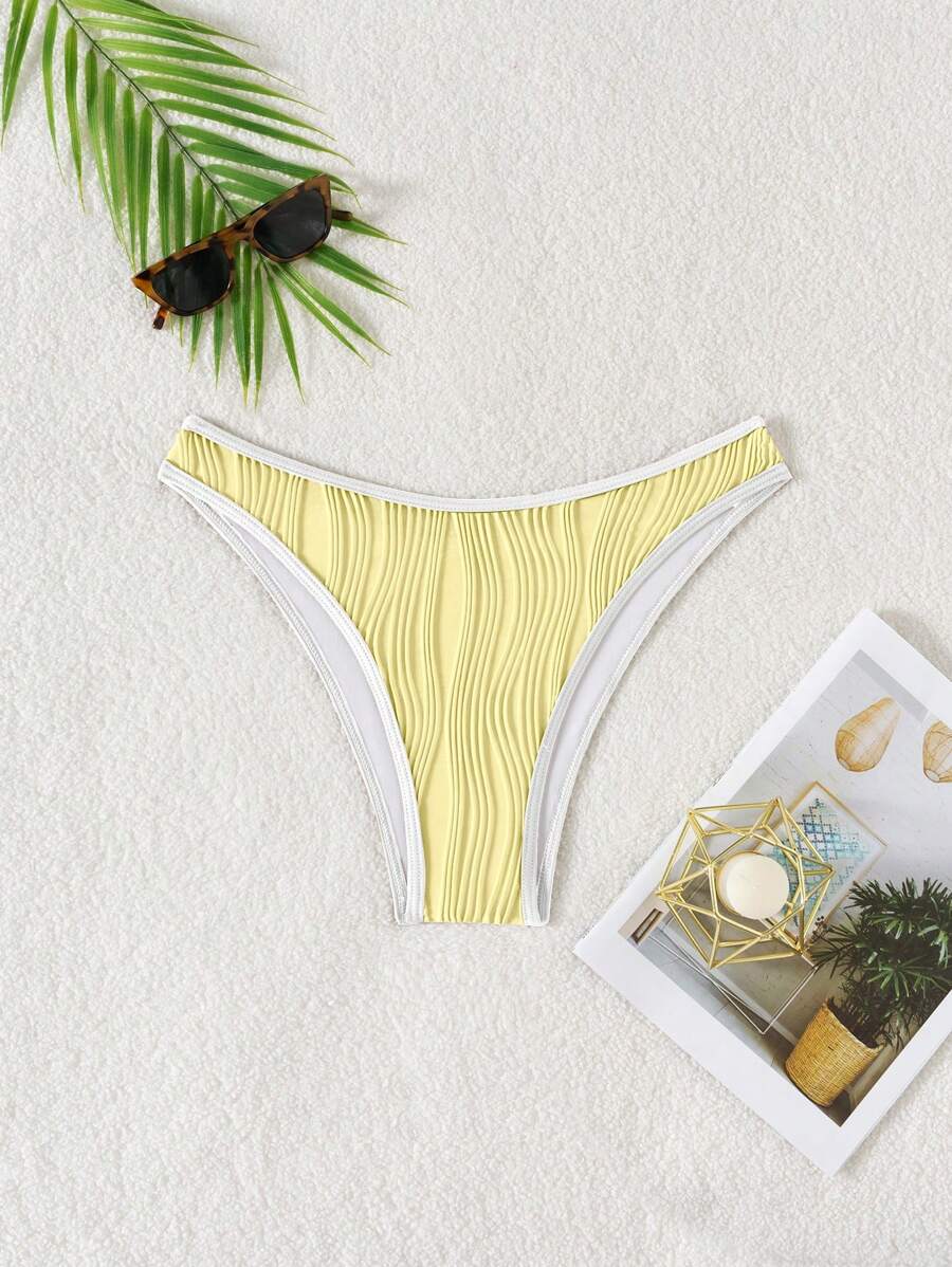 Swim Vcay Letnia impreza na plaży Vintage jasnożółta specjalna tkanina patchworkowa ściągaczowa damska dolna część stroju kąpielowego - Żółty - Zobacz 1