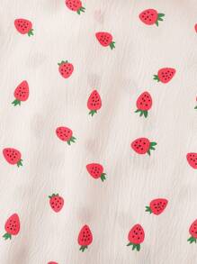 SHEIN 2pcs Strawberry Buttons Girls Pajama Set, Shirt & Shorts, Cute/Vintage/Playful, Casual Basics, Suitable For Any Occasion, Spring/Summer, Loose Short Sleeve Shirt And Shorts Sleepwear Set, Top And Bottom - Multicolor - View 3