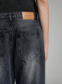 NEON BLANC Men's Retro Street Washed Distressed Flared Leg Long Jeans - Black - View 6