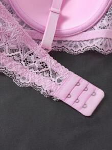 DesireSculpt 1pc Lace Patchwork Sexy Supportive Romantic Wireless Everyday Lingerie Bra For Small Bust Women - Pink - View 4