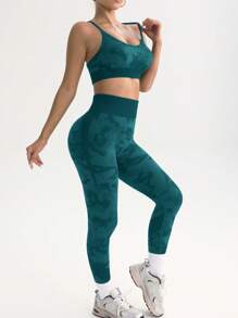 Gameset SHEIN Sport Sports Set Open Back Camisole & Pants, Simple & Stylish For Summer - Green - View 6