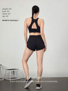 GLOWMODE 3.5" VitalSwift Quick-Dry Light Side Breathable Running Shorts With Built-In Shorts Back Pocket Medium Impact Running Jogging Training Gym Workout - Black - View 2