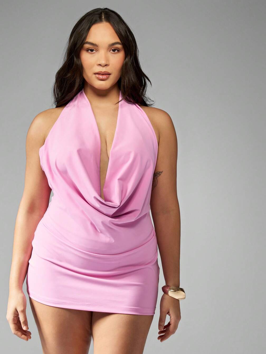 plus size pink mini dress Ruth This plus size dress features a textured floral jacquard fabric Daring Diva Plus Size Metallic